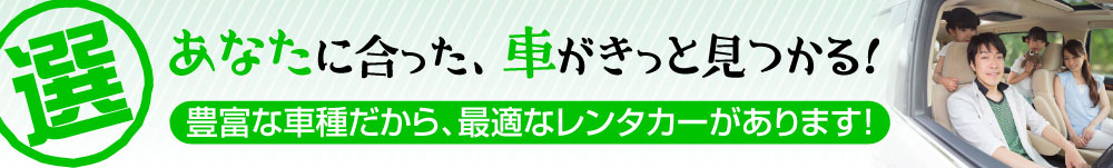 豊富な車種だから、最適なレンタカーがあります! あなたに合った、車がきっと見つかる!