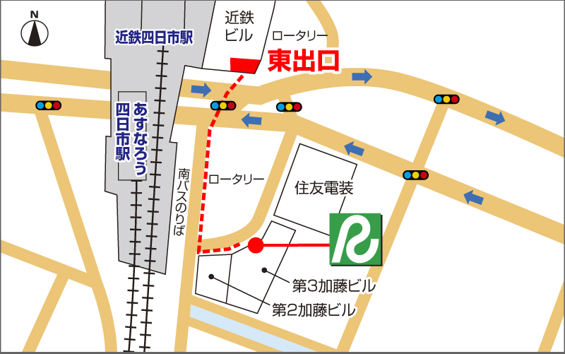 東出口から店舗への案内地図